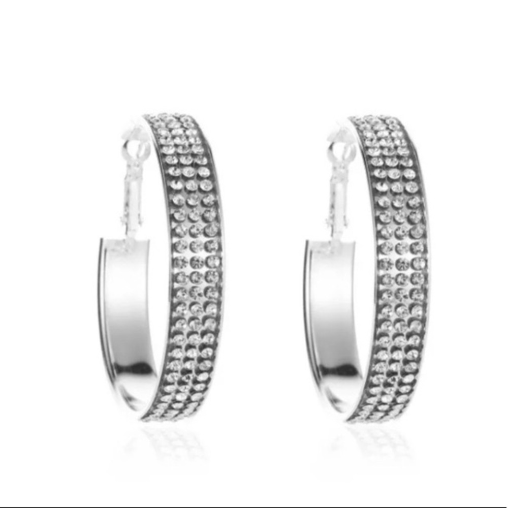 💎Triple Row Zircon Silvery Big Hoop Earrings